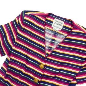 Rickie Freeman 6 Button Down 100% Linen Multi Colored Jacket Blazer‎